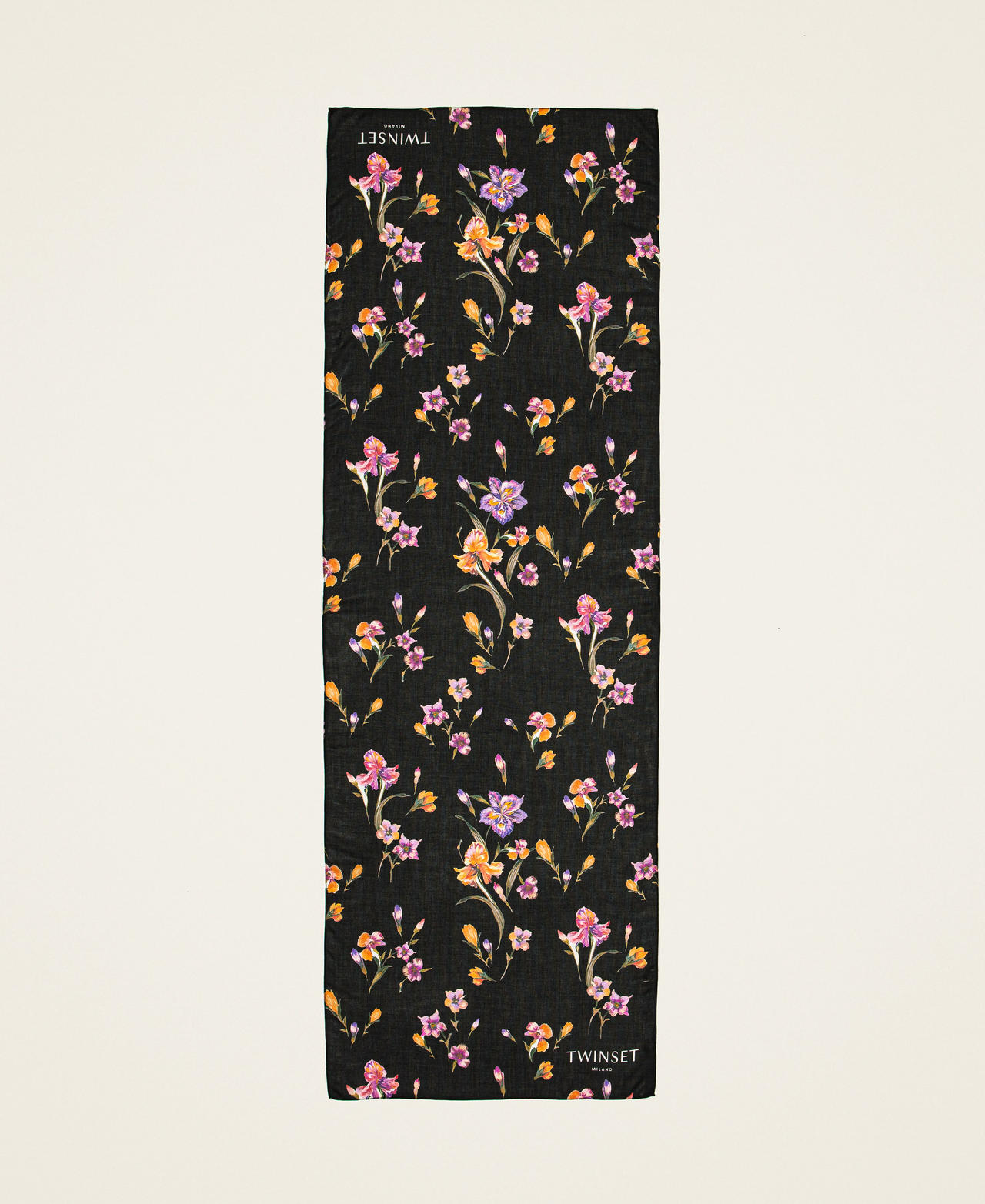 Stole with floral print Multicolour/Black Iris Print Woman 251TA4340_12328_05