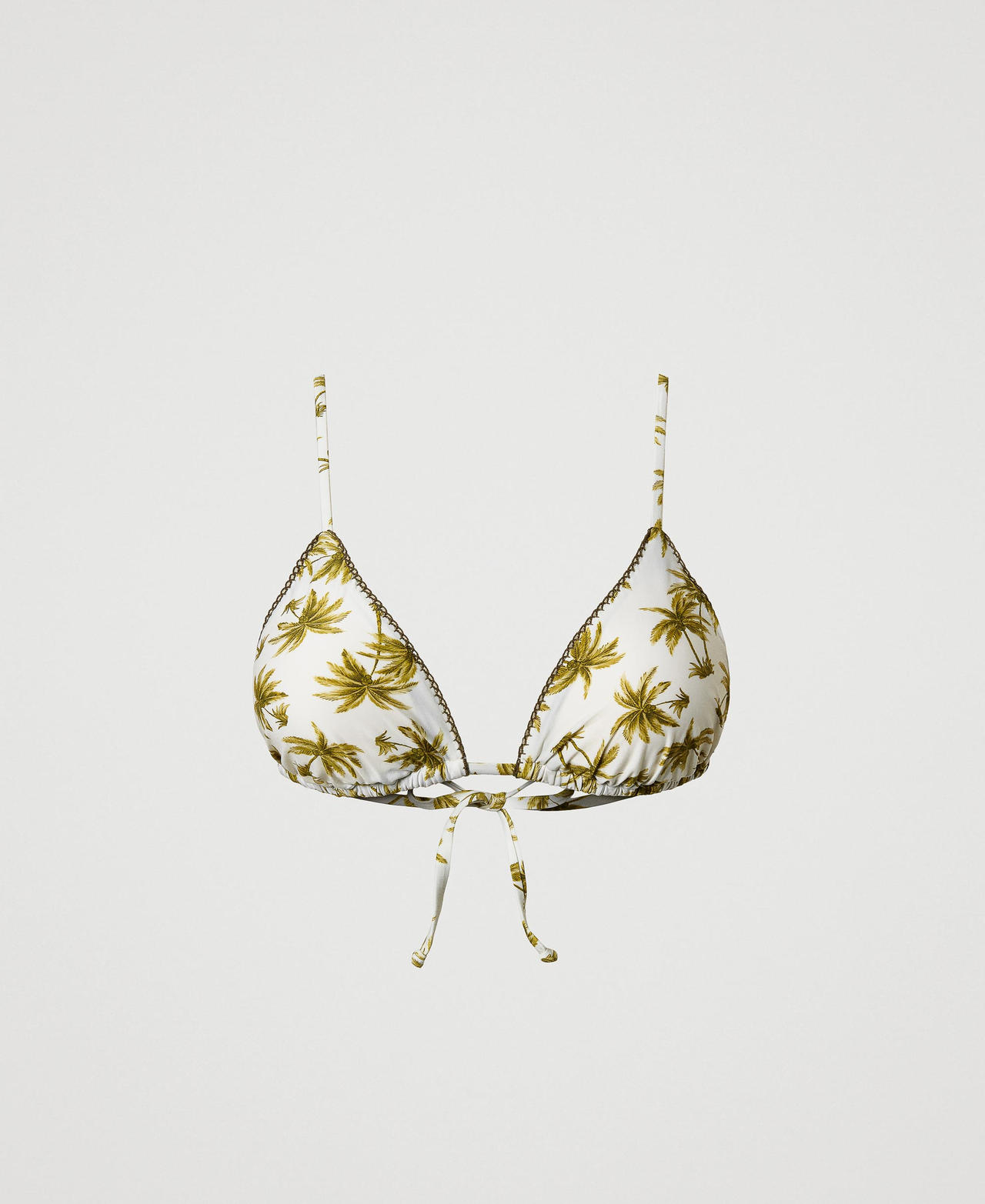 Triangle bikini top with print Mother of Pearl/Olive Leaf Palm Print Woman 251LBMT22_12196_0S