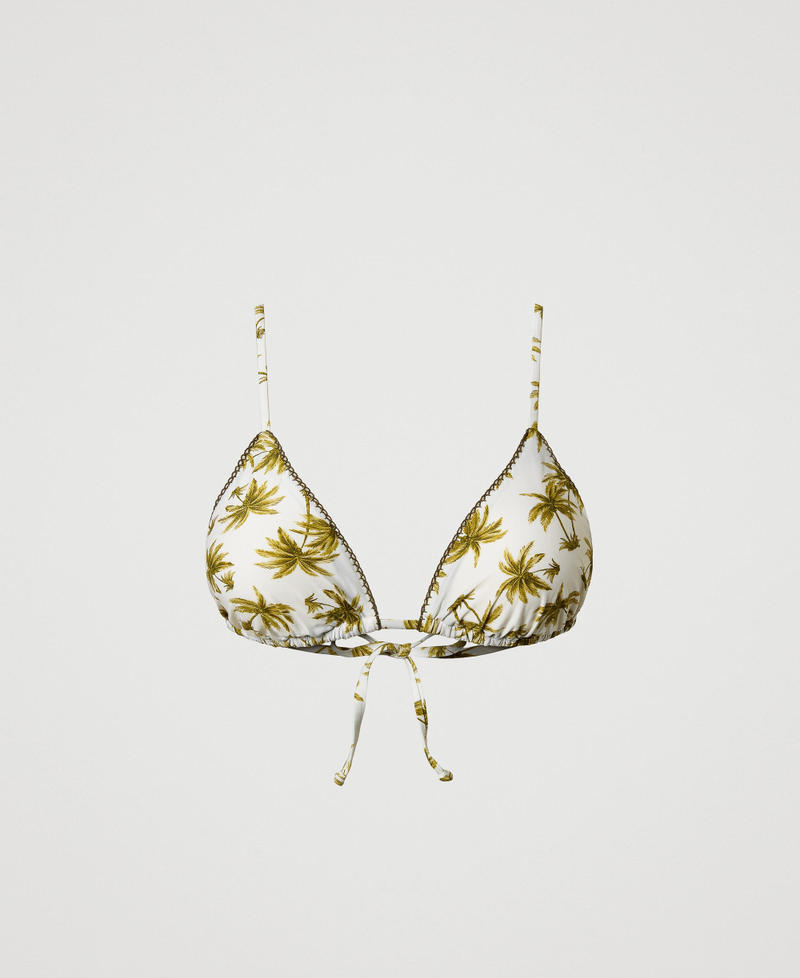 Triangle bikini top with print Mother of Pearl/Olive Leaf Palm Print Woman 251LBMT22_12196_0S