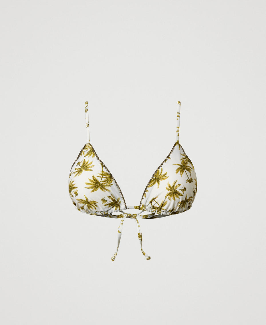 Triangle bikini top with print Mother of Pearl/Olive Leaf Palm Print Woman 251LBMT22_12196_S0
