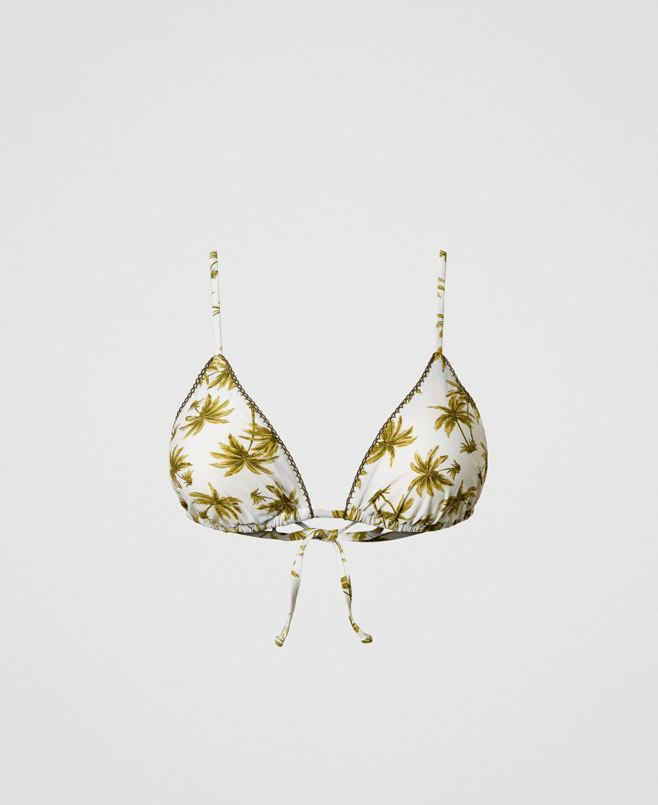 Triangle bikini top with print Mother of Pearl/Olive Leaf Palm Print Woman 251LBMT22_12196_S0
