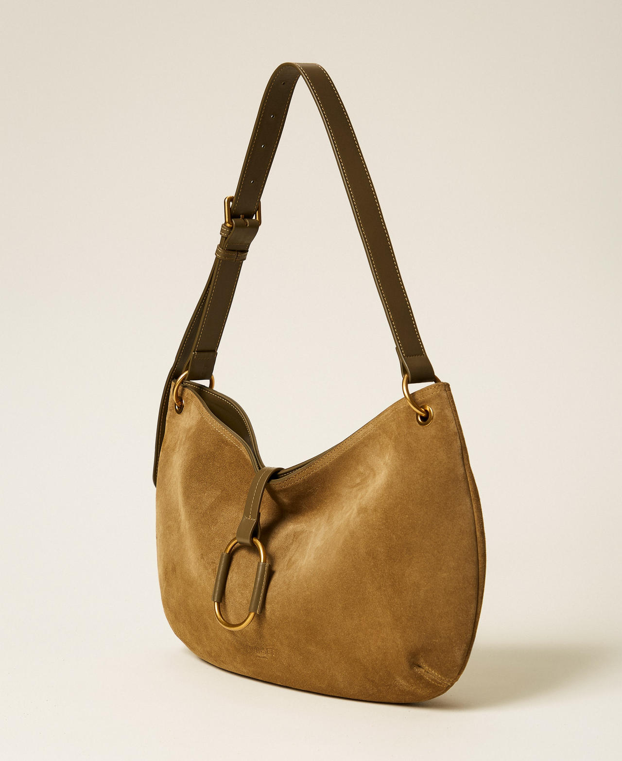 Round suede hobo bag Olive Drab Woman 262TB7151_13802_02