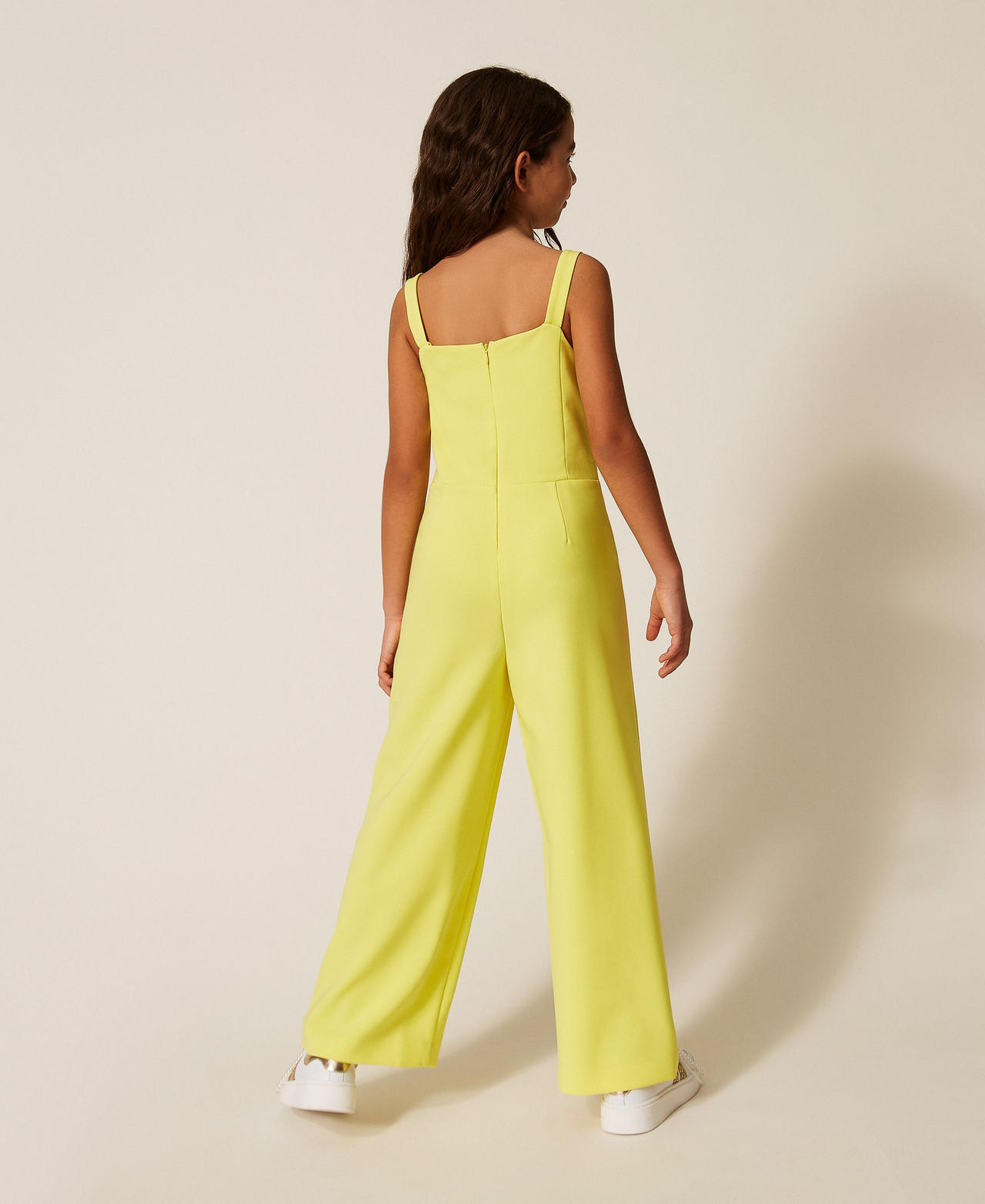 Double-breasted cr&ecirc;pe jumpsuit Limelight Yellow Girl 261GJ2Q50_06210_03