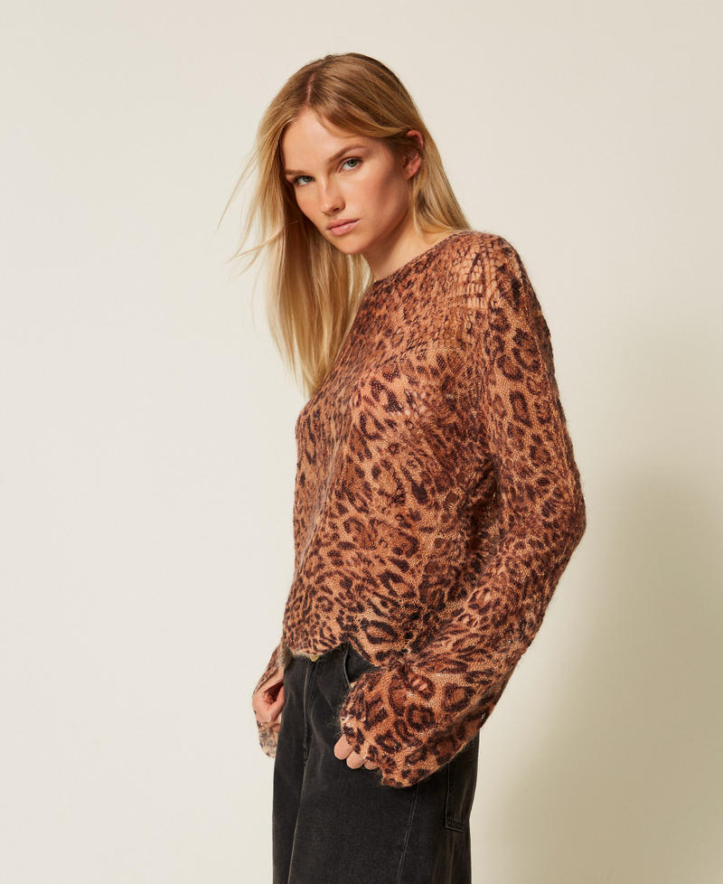 Mohair blend jumper with animal print Coffee/Land Brown Animal Print Woman 252TP3590_12737_02