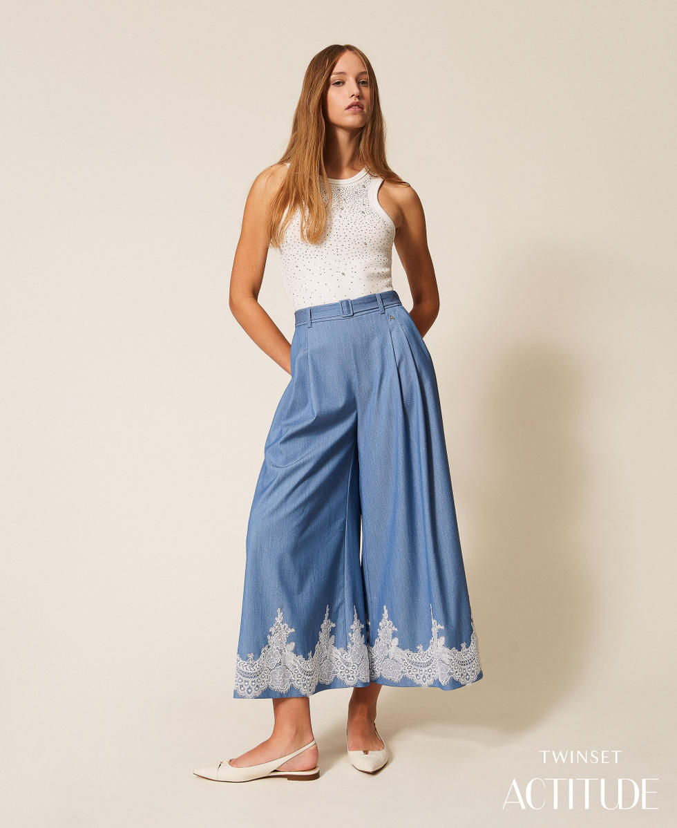 Palazzo trousers with lace and belt