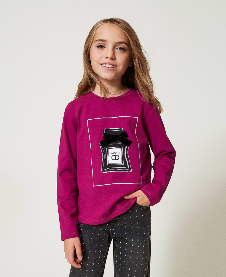 T-shirt with print and glitter Magenta Purple Girl 242GJ2400_11736_01