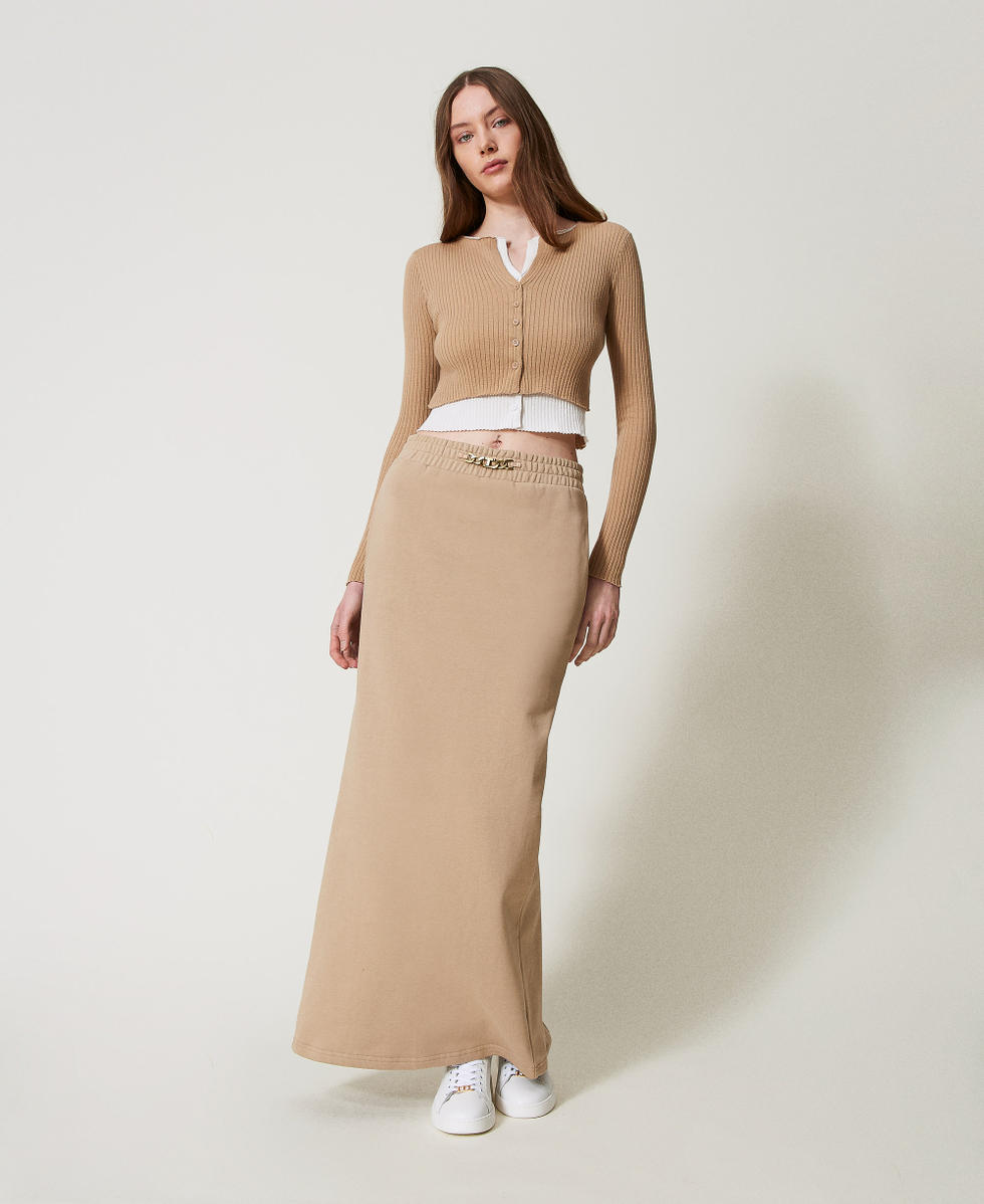 Jupe longue avec cha&icirc;ne Oval T Beige &laquo;&nbsp;Rope&nbsp;&raquo; Femme 251TE2072_12145_02