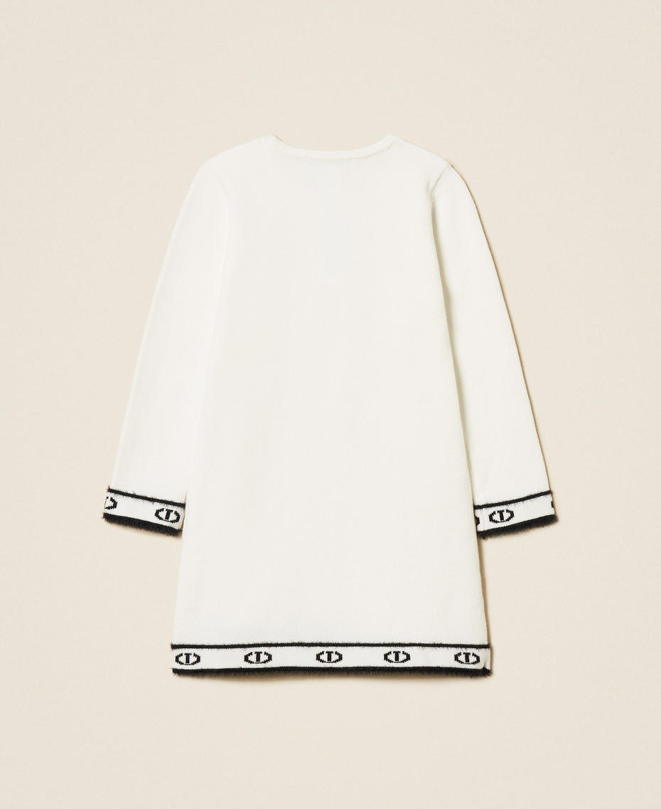 Girls' short knit dress with buttons Two tone Off White/Black Girl 252GB3024_10973_S1