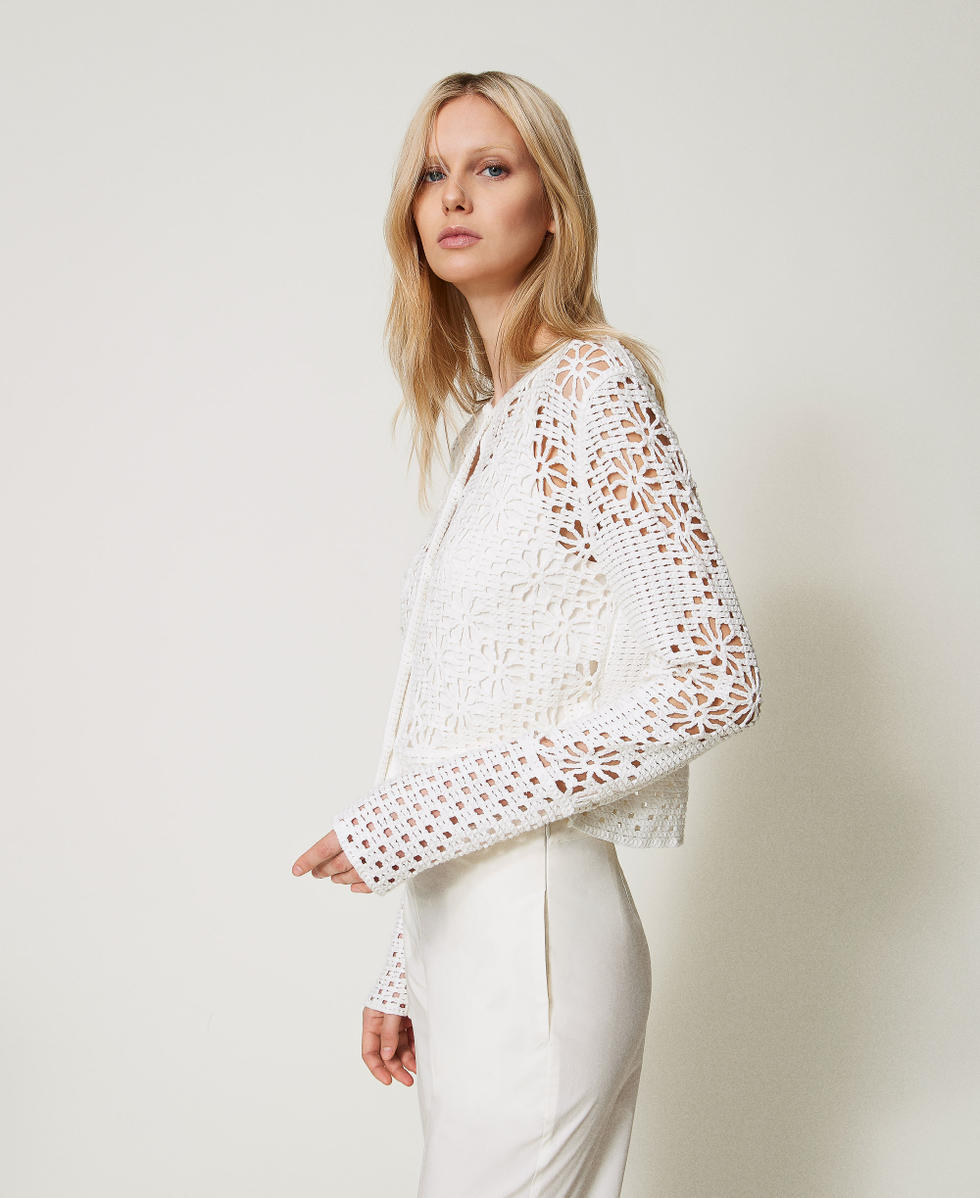 Floral crochet jacket Woman, White | TWINSET Milano