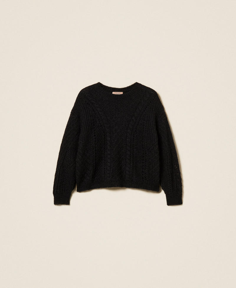 Pullover aus Mohairmischung mit Lochmuster Schwarz Frau 252TT3201_00006_S0