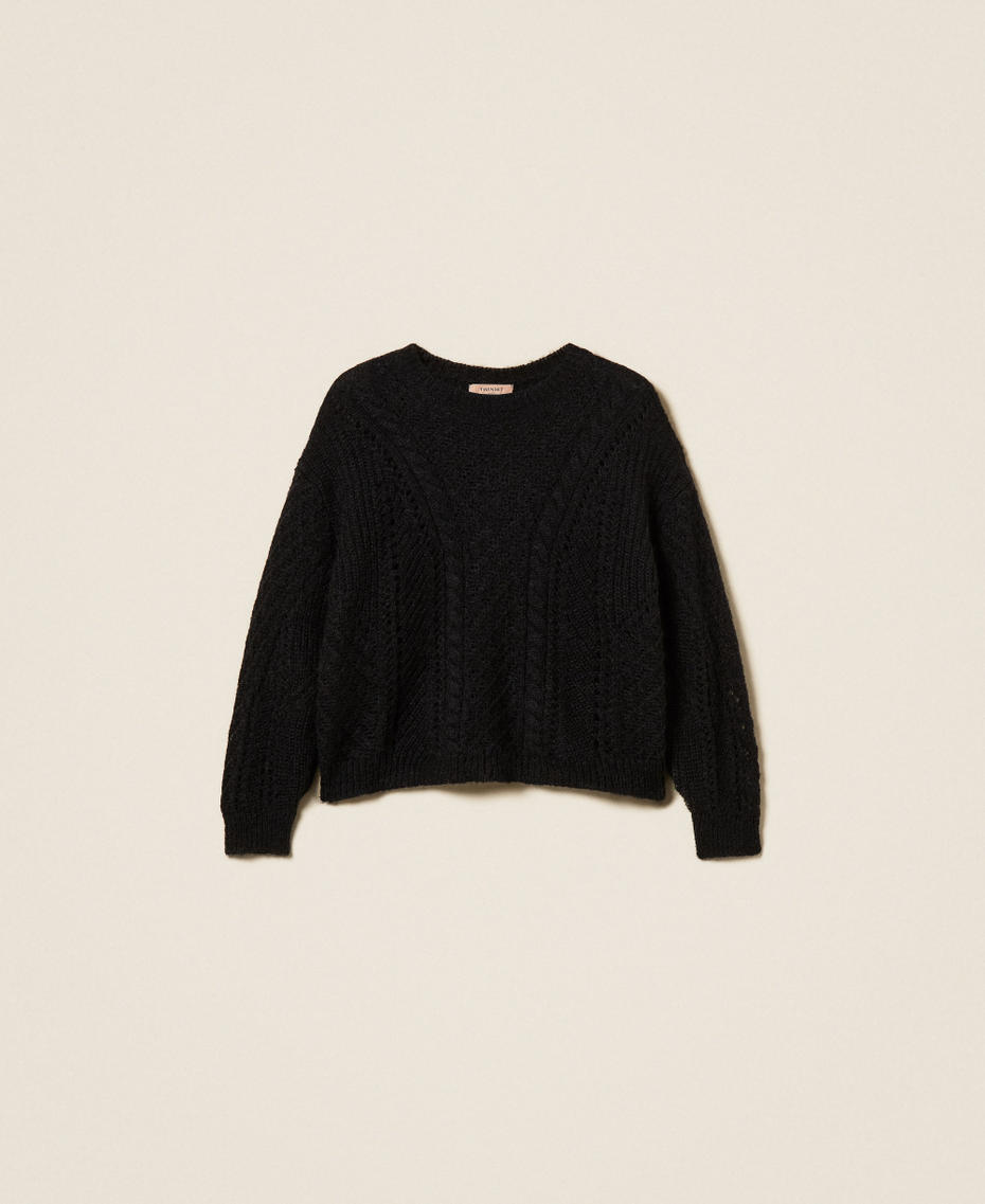 Pullover aus Mohairmischung mit Lochmuster Schwarz Frau 252TT3201_00006_S0