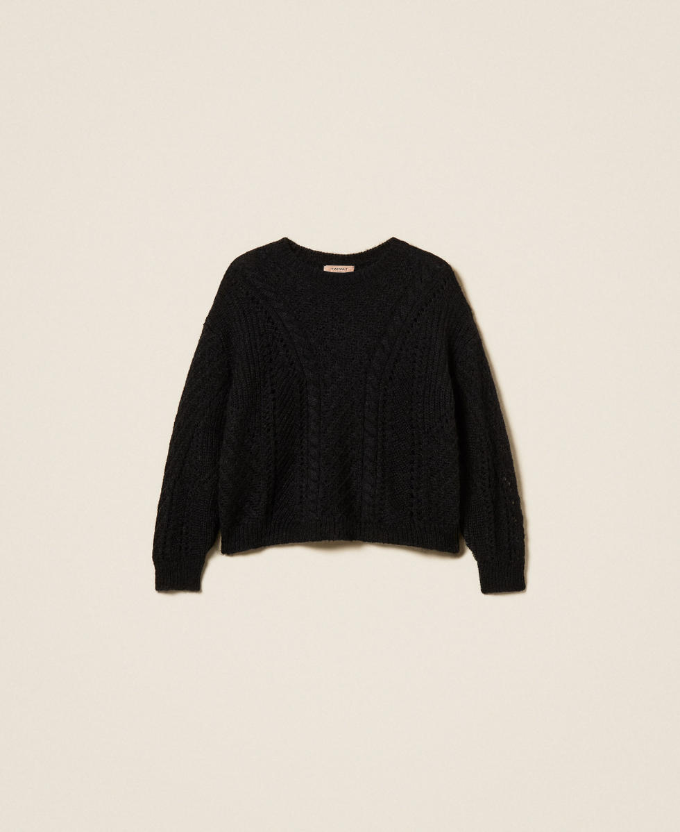 Pull ajour&eacute; en mohair m&eacute;lang&eacute; Noir Femme 252TT3201_00006_S0