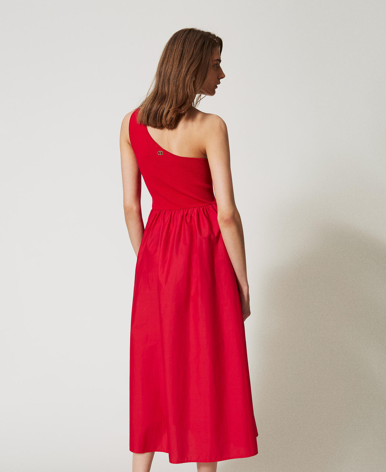 Maxikleid aus Gestrick und Popeline Hibiscus Red Frau 251TT3090_12365_03