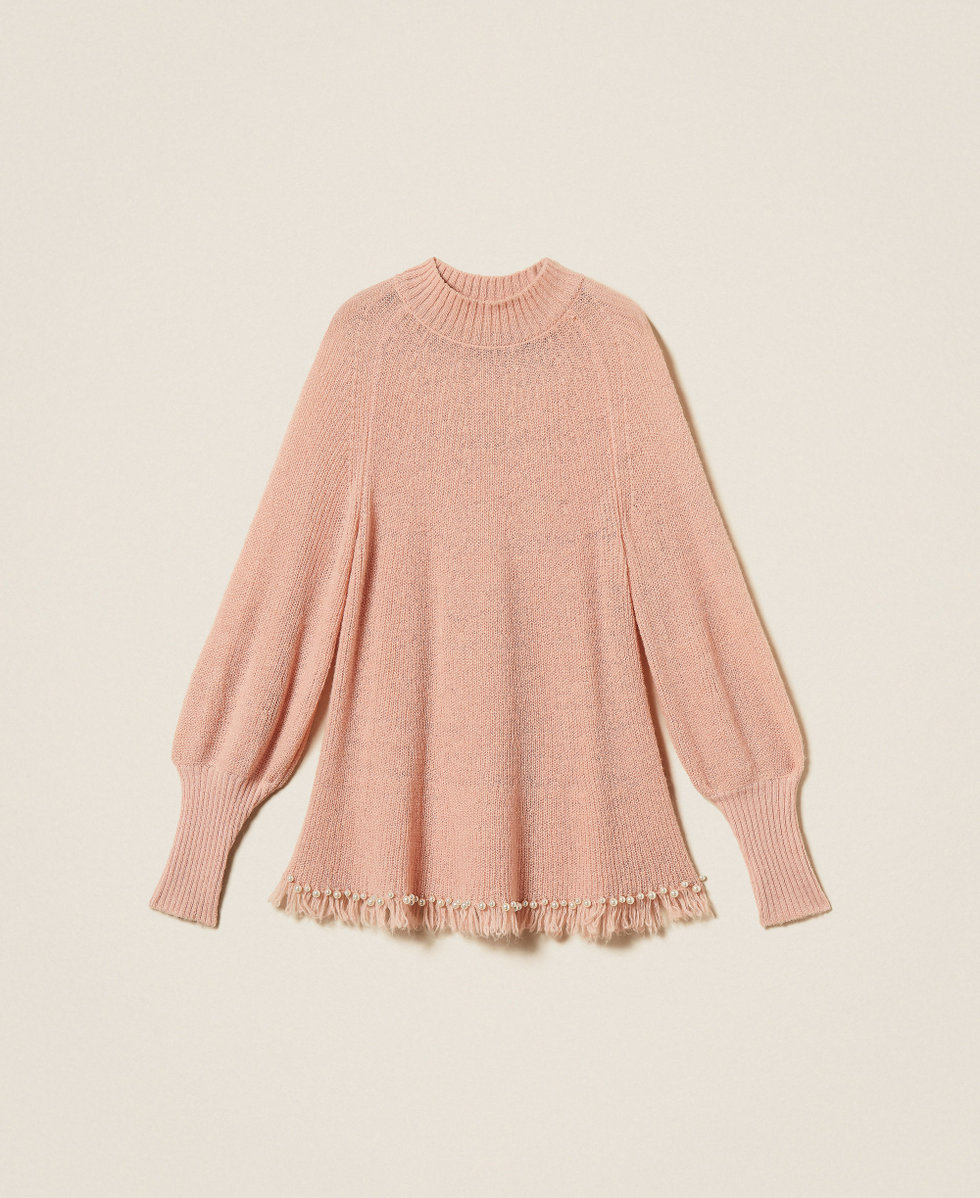 Jersey de cuello alto con flecos y cuentas Pink Dust Mujer 252LL3CBB_12536_S0