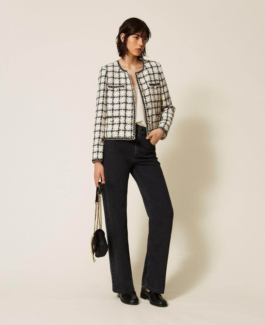 Boucl&eacute; jacket with check pattern Grey/Black/Gold Check Boucl&egrave; Woman 262TP2752_13859_06