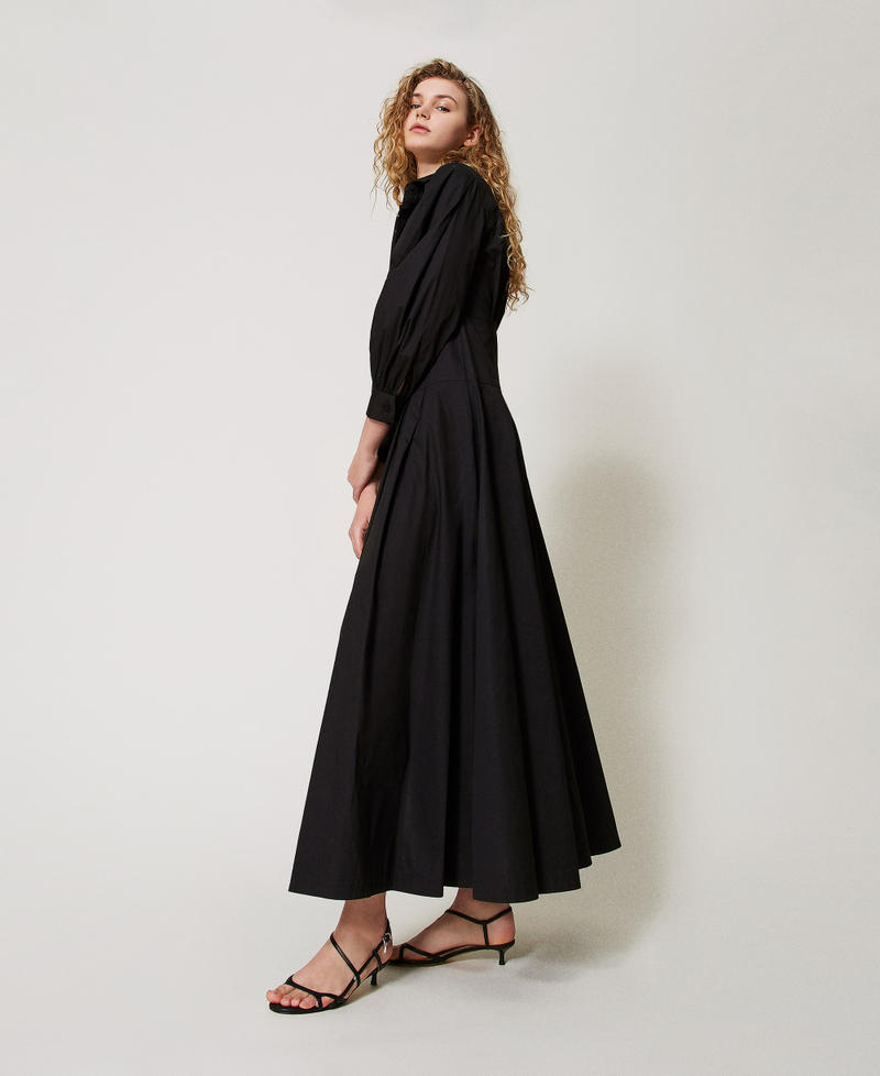 Long poplin shirt dress Black Woman 251AP2306_00006_01