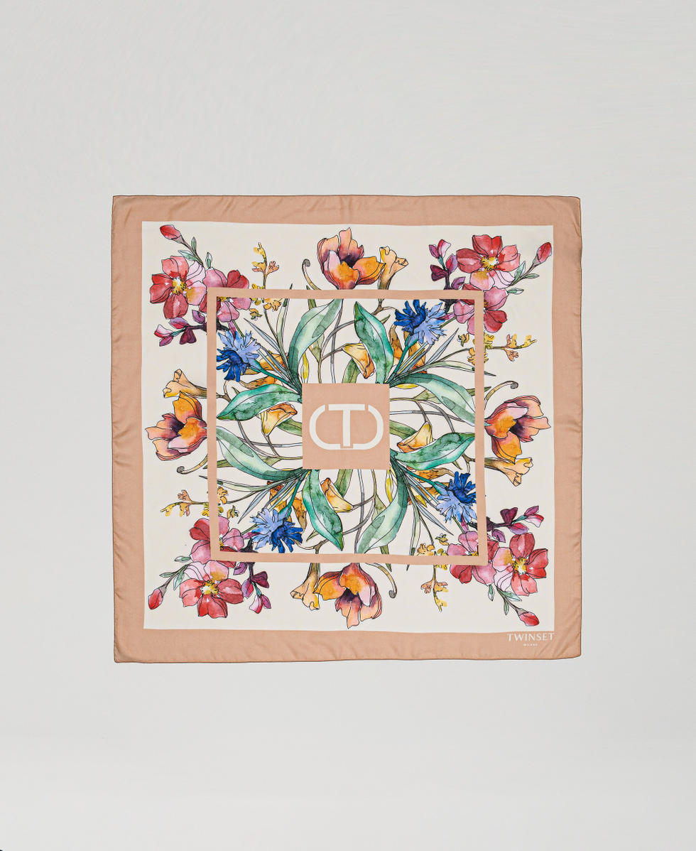 Pa&ntilde;uelo con estampado de logotipo y flores Estampado Flowers Delicate Beige Mujer 251TA4330_12277_05