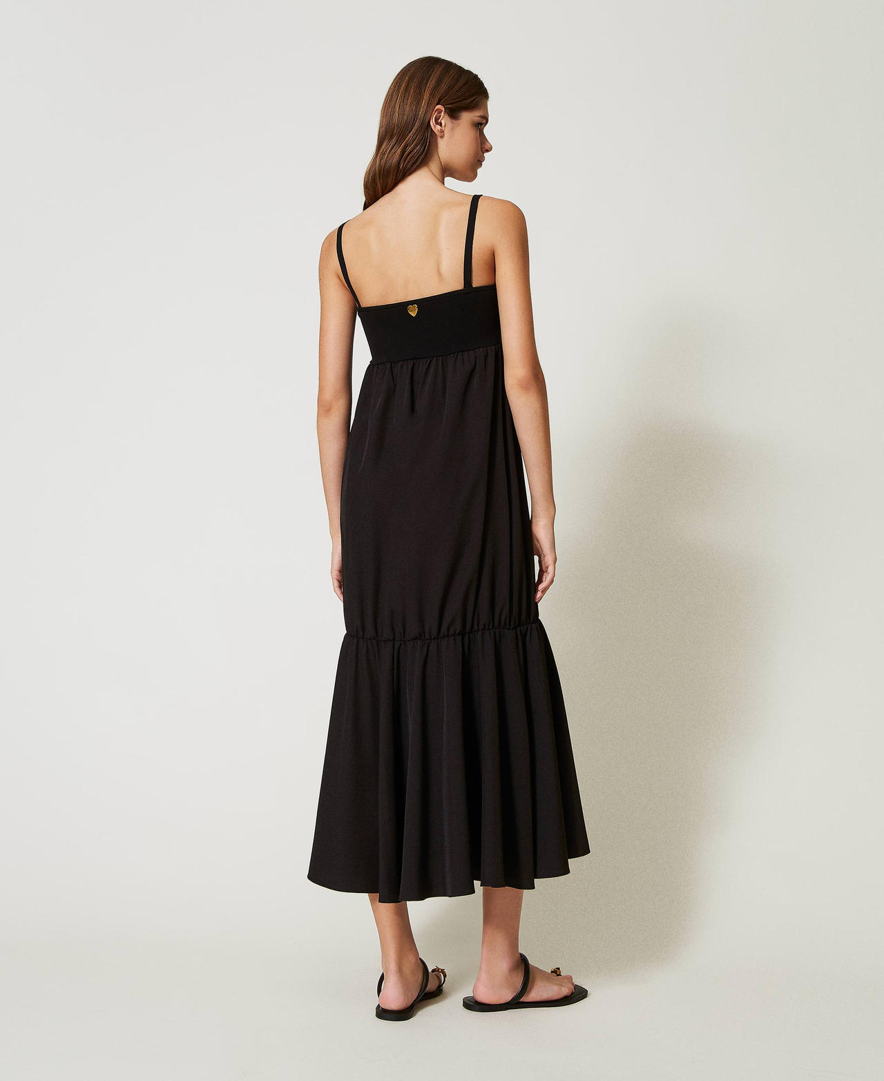 Long knit dress with embroidery Black Woman 251LB3HAA_00006_03