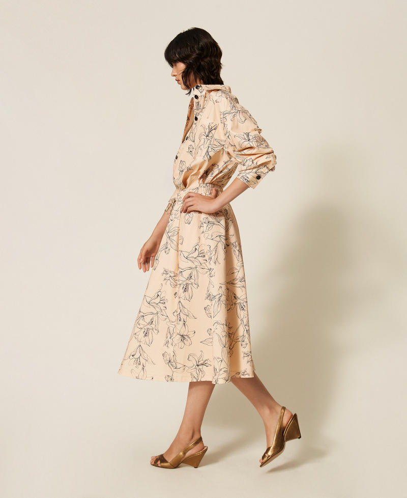 Midi bull skirt with floral print "Crystal Sand" Beige/Black Flock Print Woman 262LI2MBB_13908_02
