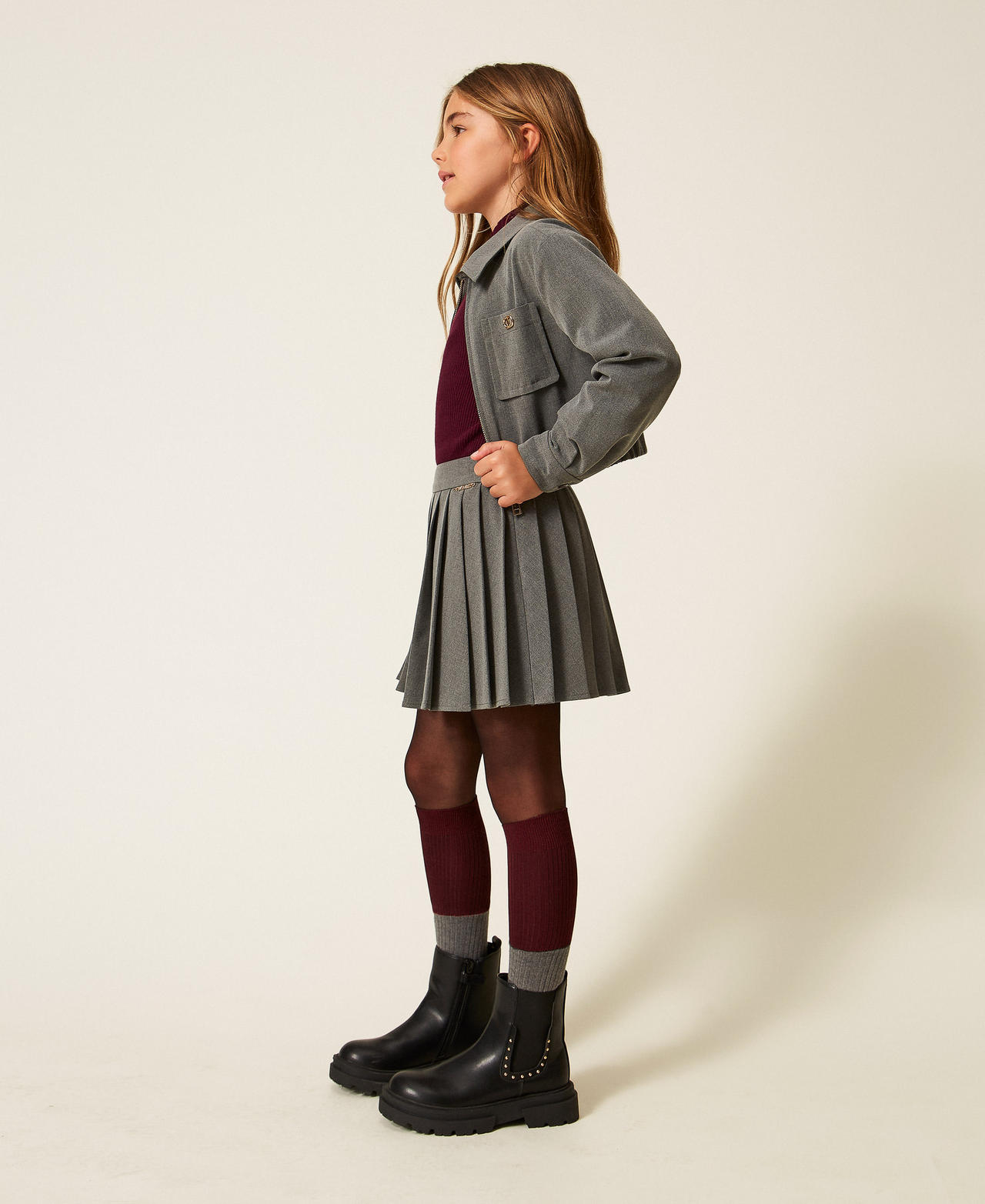 Short flannel skirt Mid Melange Grey Girl 252GJ2271_11727_02