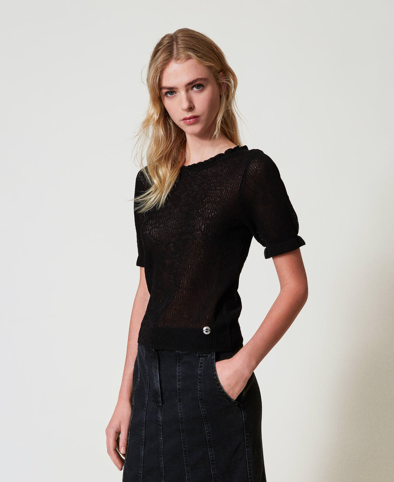 Dual-use floral jacquard top Black Woman 251AP3211_00006_01