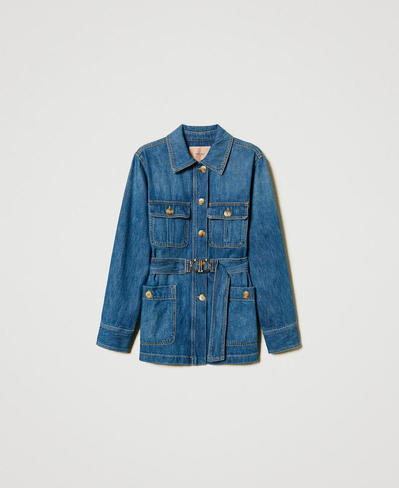 Safari-style denim jacket with belt "Mid Denim" Blue Woman 251TP2610_01611_S0