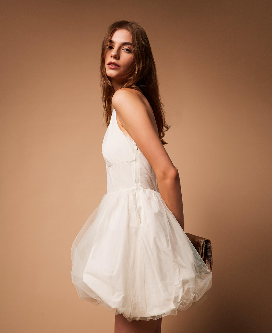 Abito corto in taffetà e tulle Madreperla Donna 252TT2283_00059_PC