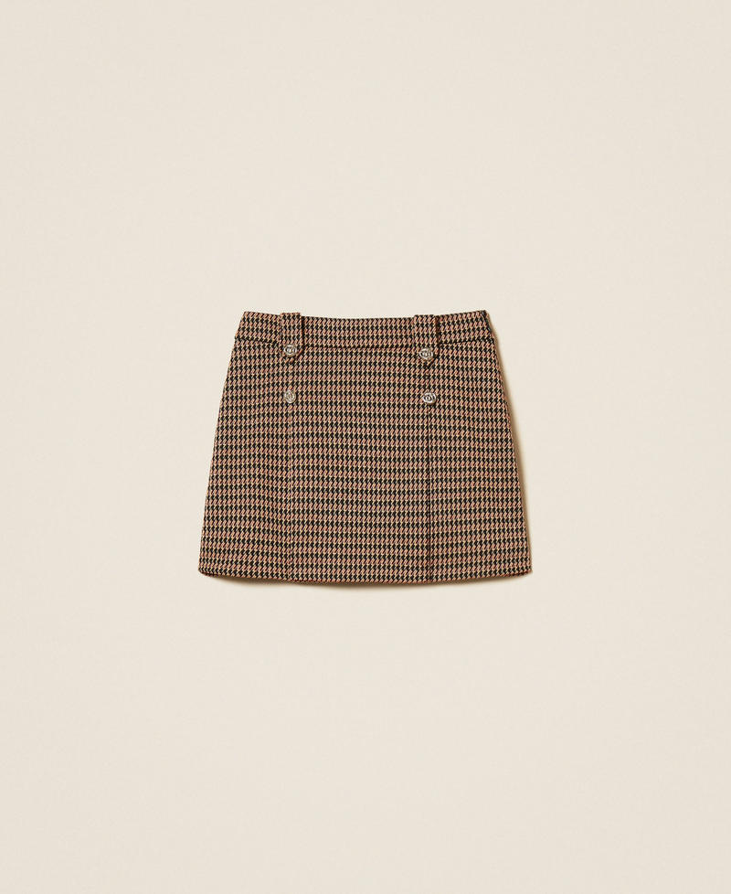 Houndstooth miniskirt "Iced Coffee" Brown/Red Ruby Houndstooth Girl 262GJ2091_13819_S0