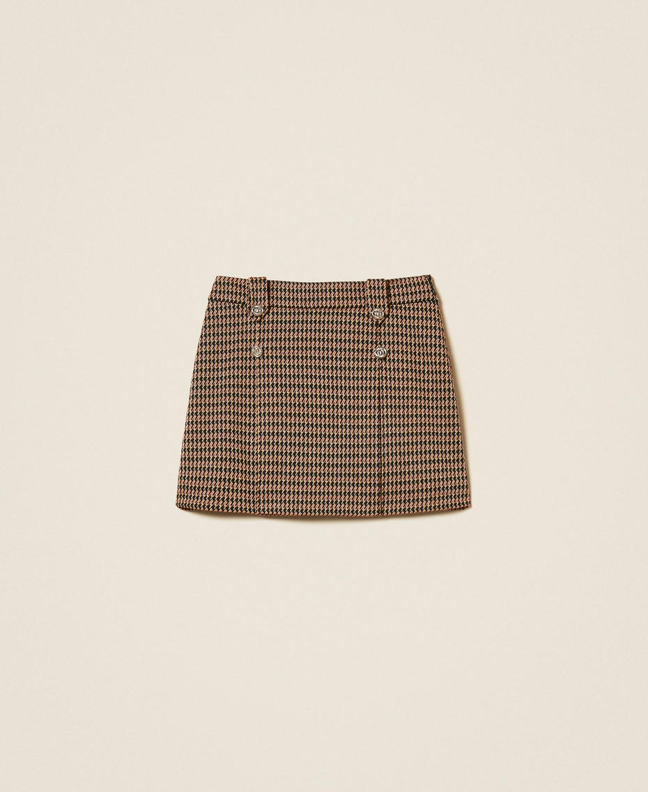 Houndstooth miniskirt "Iced Coffee" Brown/Red Ruby Houndstooth Girl 262GJ2091_13819_S0