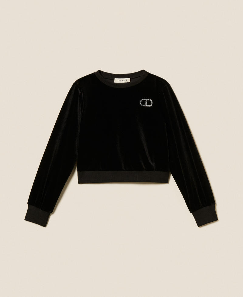 Chenille sweatshirt with Oval T Black Girl 252GJ2033_00006_S0
