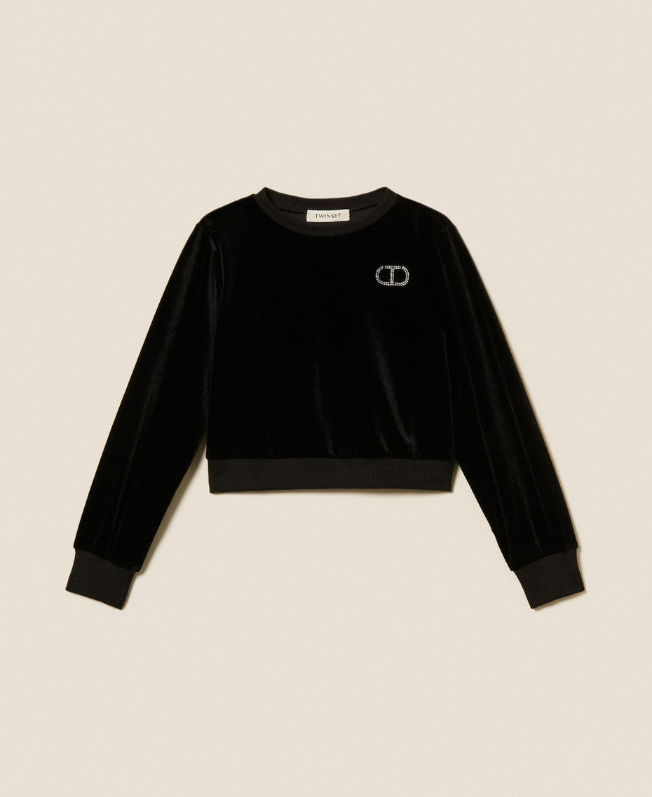 Chenille sweatshirt with Oval T Black Girl 252GJ2033_00006_S0