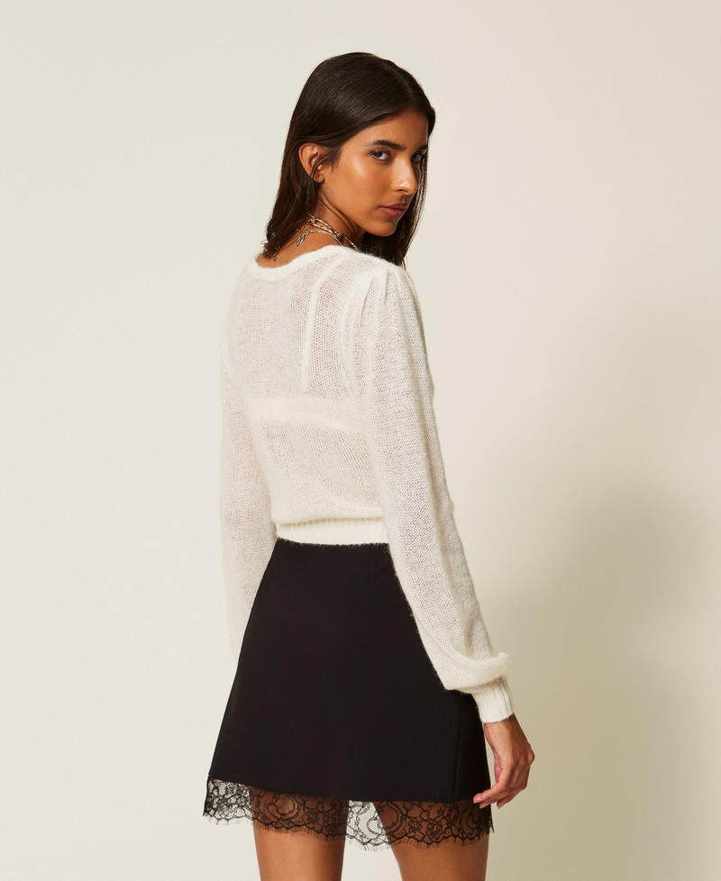 Minigonna in cr&ecirc;pe con pizzo Nero Donna 262AT2071_00006_03