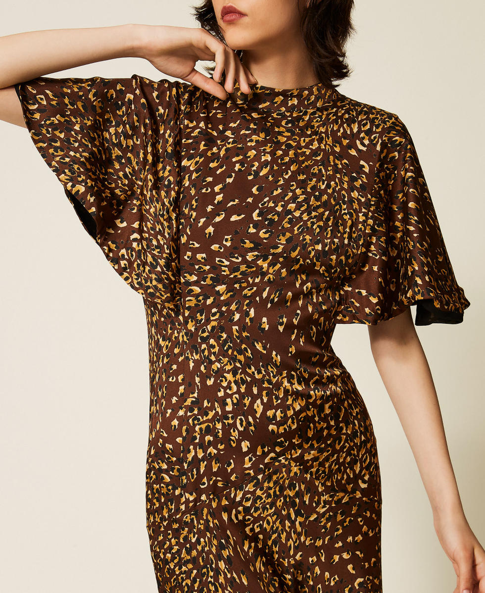 Robe longue en satin animalier Imprim&eacute; Animalier Marron/Or Femme 262TP275D_13873_04
