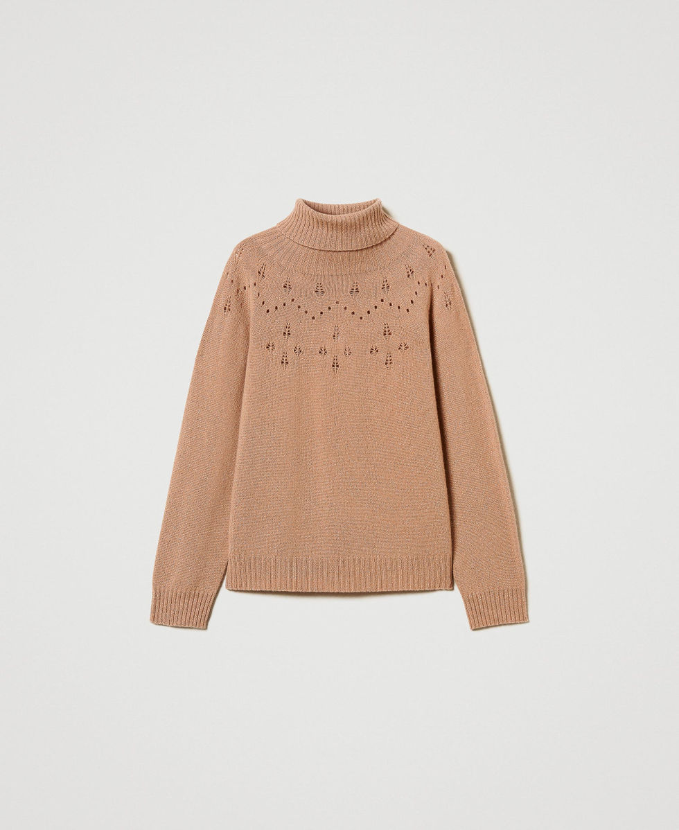 Jersey de cuello cisme de mezcla de lana y l&uacute;rex Bicolor Marr&oacute;n &laquo;Sandy Brown&raquo; / Oro L&uacute;rex Mujer 242TT3014_12067_S0