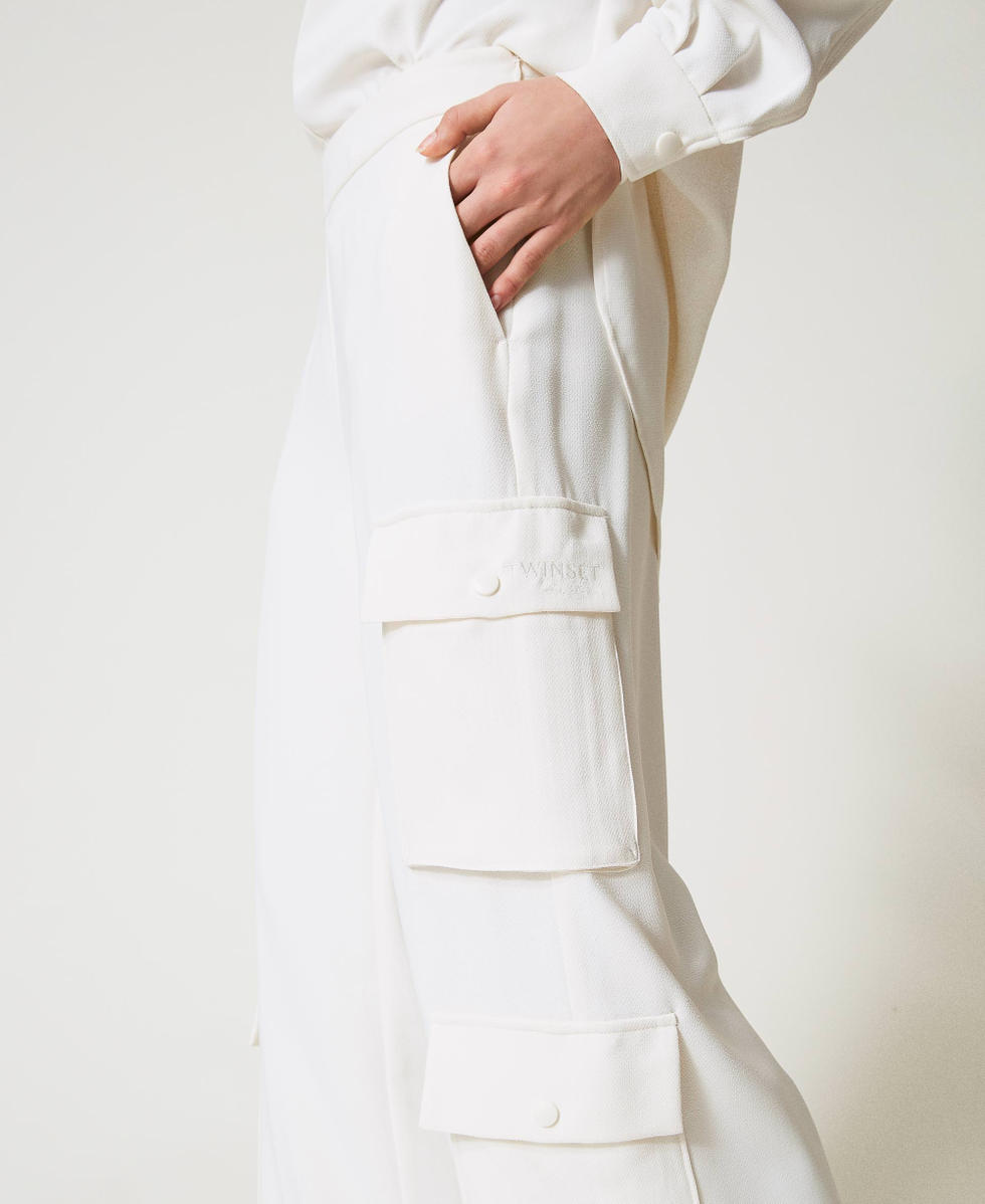 Cr&ecirc;pe piquet palazzo trousers Sugar White Woman 251AP2333_00632_03