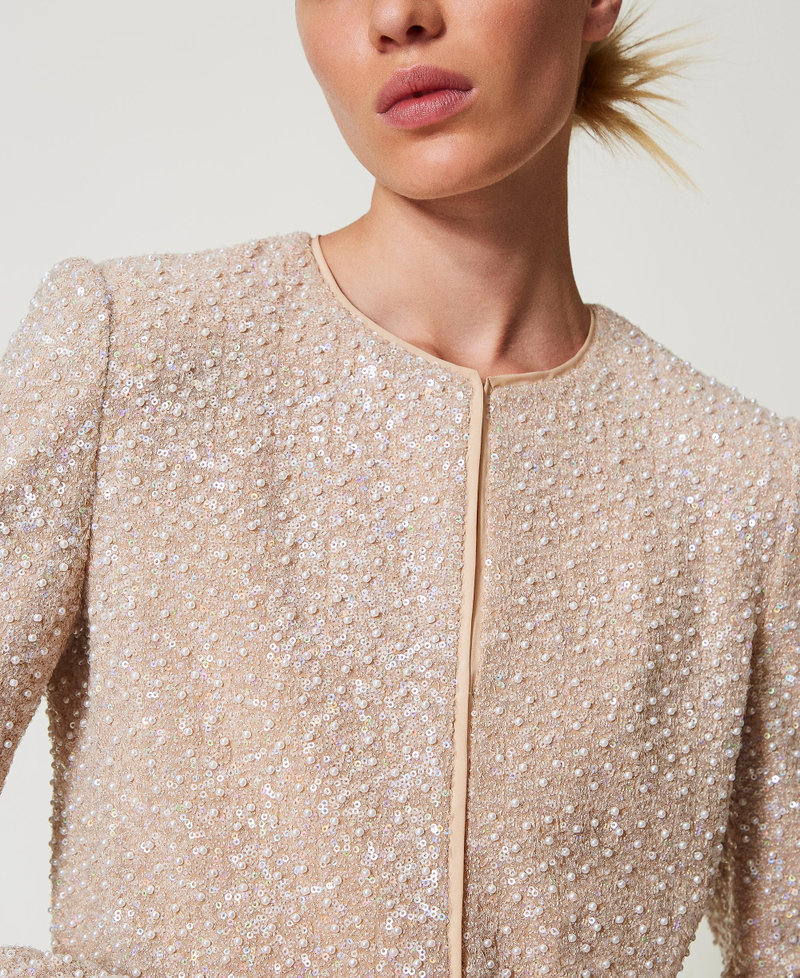 Jacket with sequins and pearls Snow/Delicate Beige Sequin & Pearl Embroidery Woman 251TP2202_12254_04