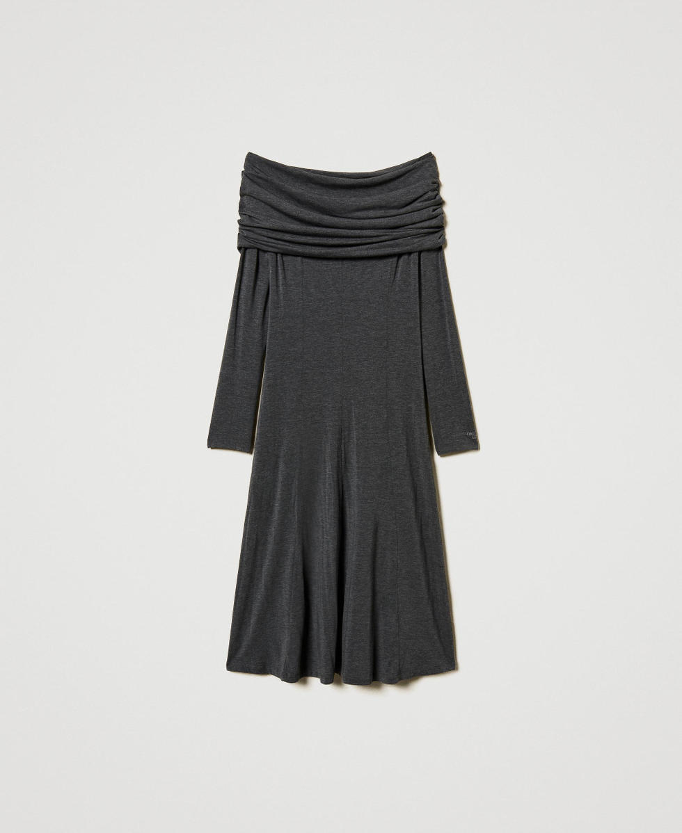 Robe midi en jersey avec broderie sigl&eacute;e Gris Anthracite Chin&eacute; Femme 242LI2JEE_11839_S0