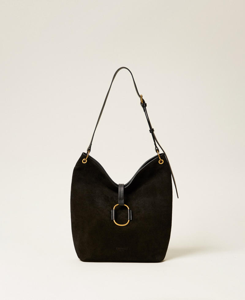 Hobo-Tasche aus Veloursleder Schwarz Frau 262TB7150_00006_01