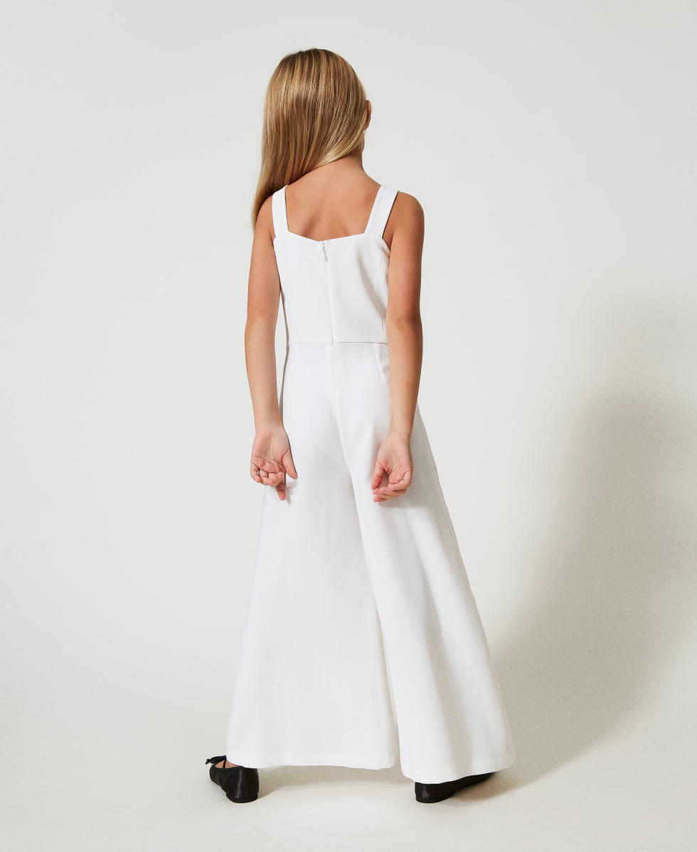 Combinaison en cr&ecirc;pe avec n&oelig;ud Bicolore Blanc Glace / Noir Fille 251GJ2QN1_02849_03