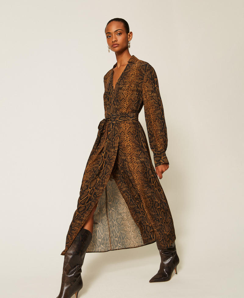 Maxikleid mit Pythonprint Pythonprint "Nut"-Braun / Black Frau 262TT2600_14141_02
