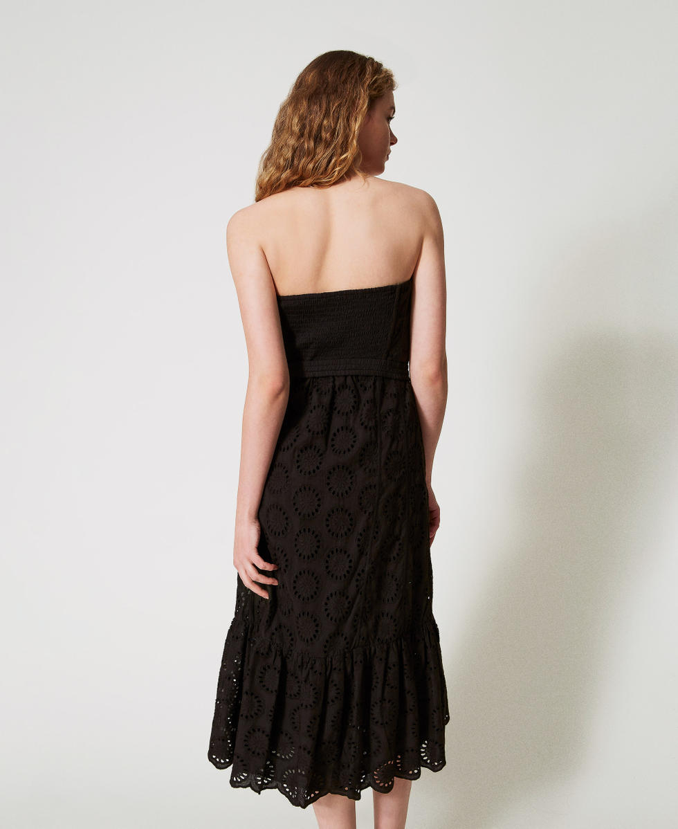 Midi bustier dress in broderie anglaise Black Woman 251TT2361_00006_03