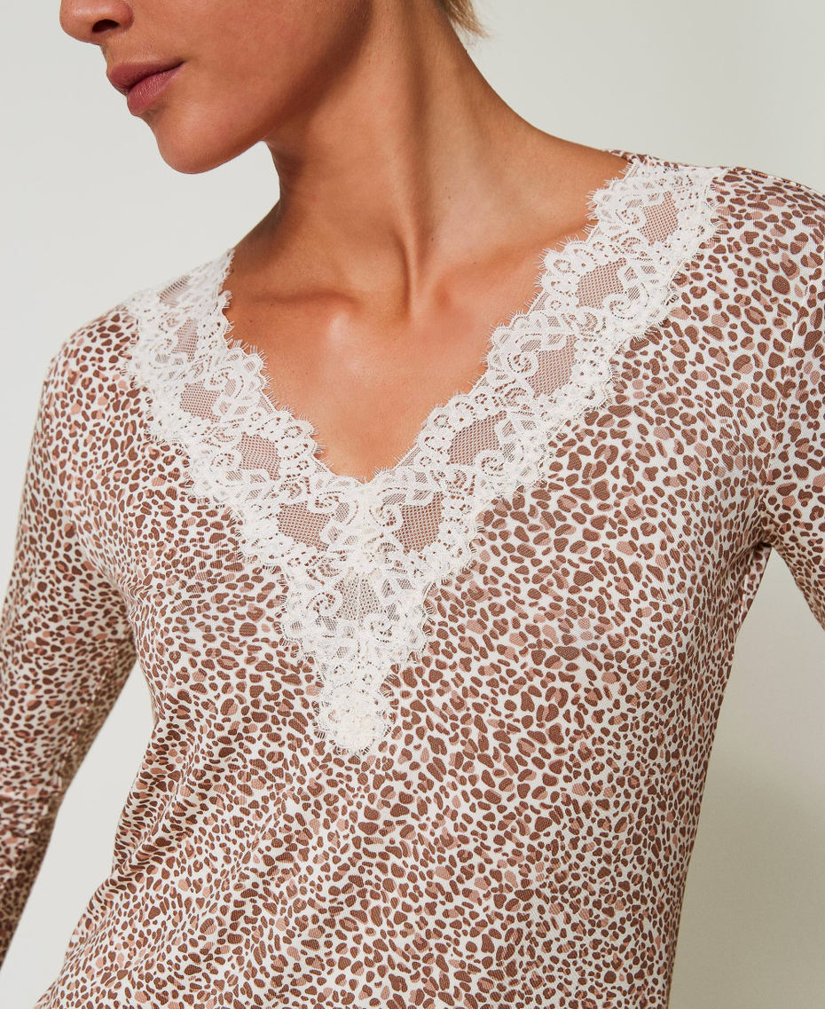 Printed night gown with lace Multicolour Animal Print Woman 242LL2GDD_11994_04