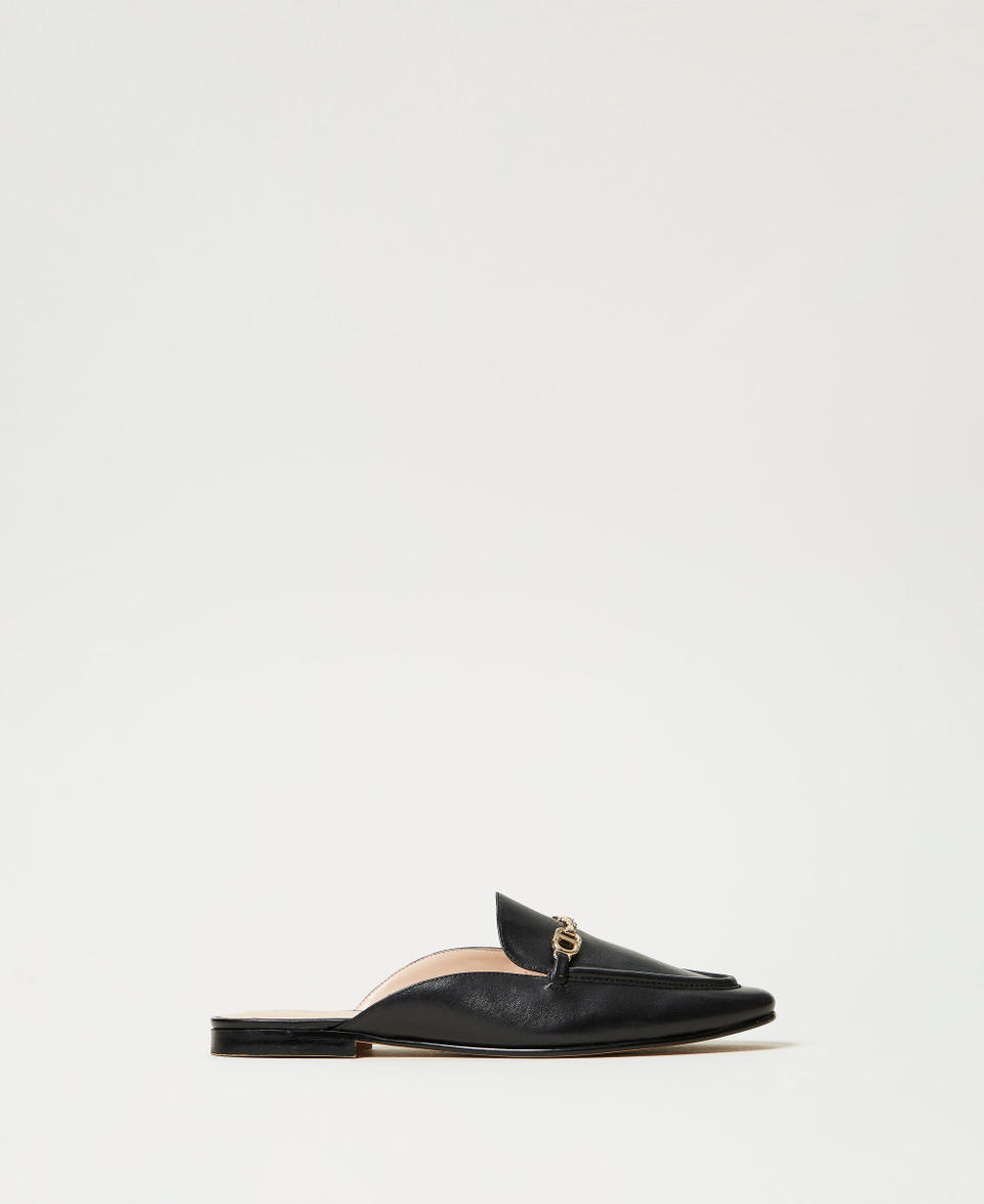 Scarpe mules in pelle con Oval T Nero Donna 251TCP136_00006_01