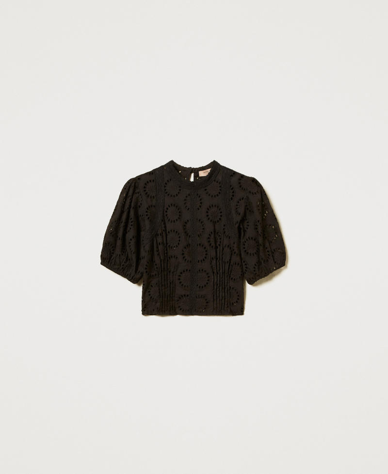 Broderie anglaise bustier blouse Black Woman 251TT2366_00006_S0