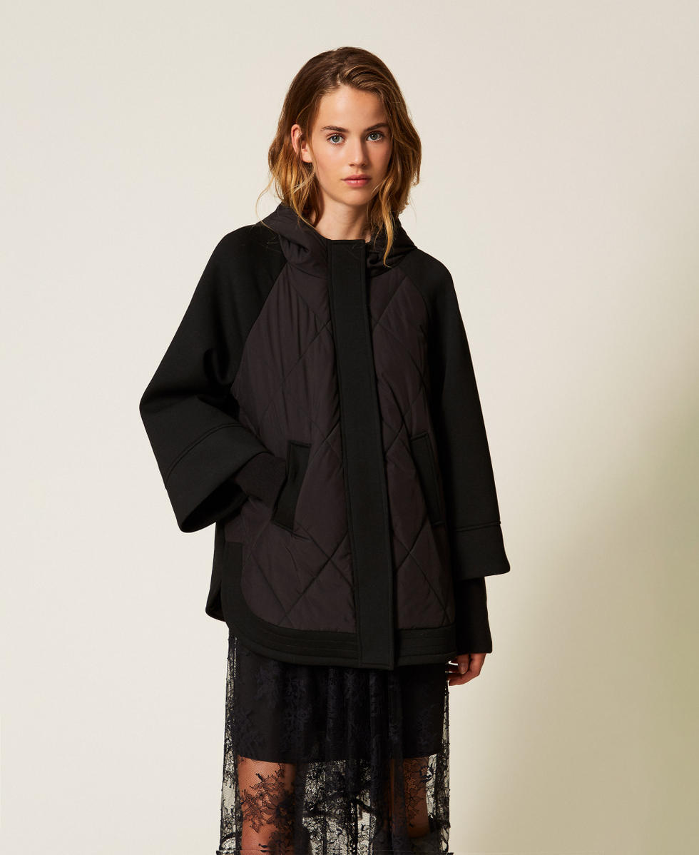 Caban en scuba et nylon Noir Femme 252LI2CAA_00006_04