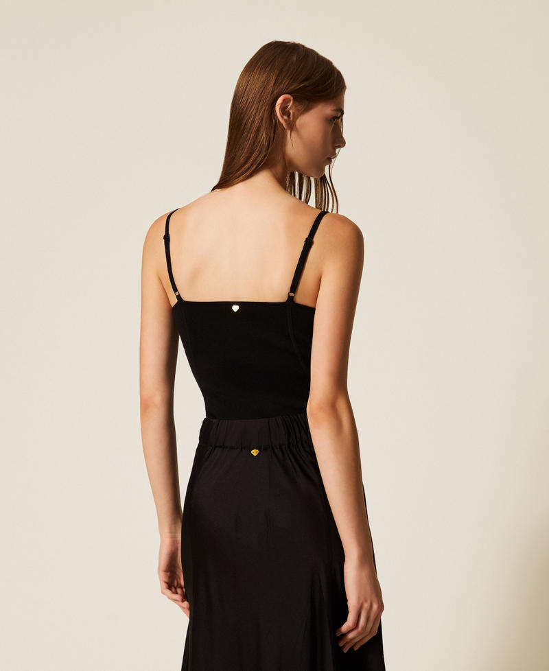 Knit bustier top with lace Black Woman 252LL3RAA_00006_03