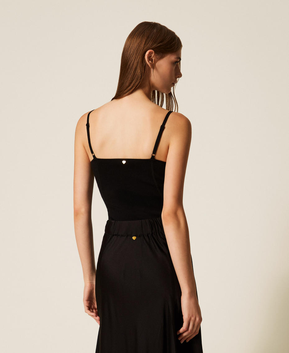 Knit bustier top with lace Black Woman 252LL3RAA_00006_03