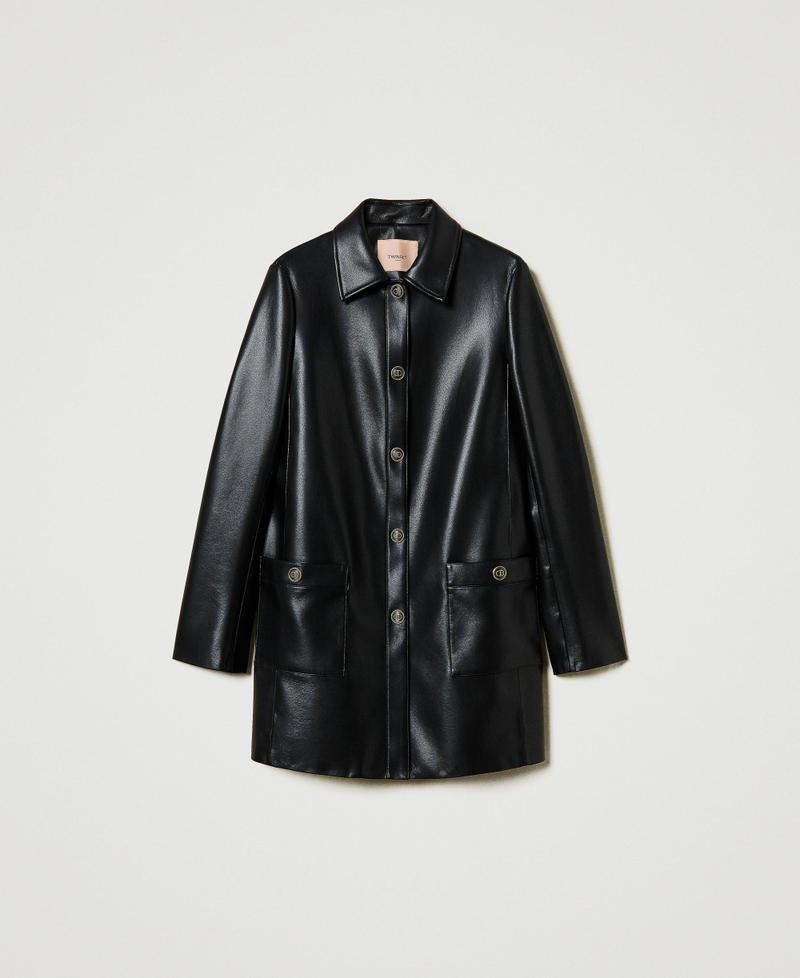 Faux nappa leather trench coat with logo buttons Black Woman 251TP2350_00006_S0
