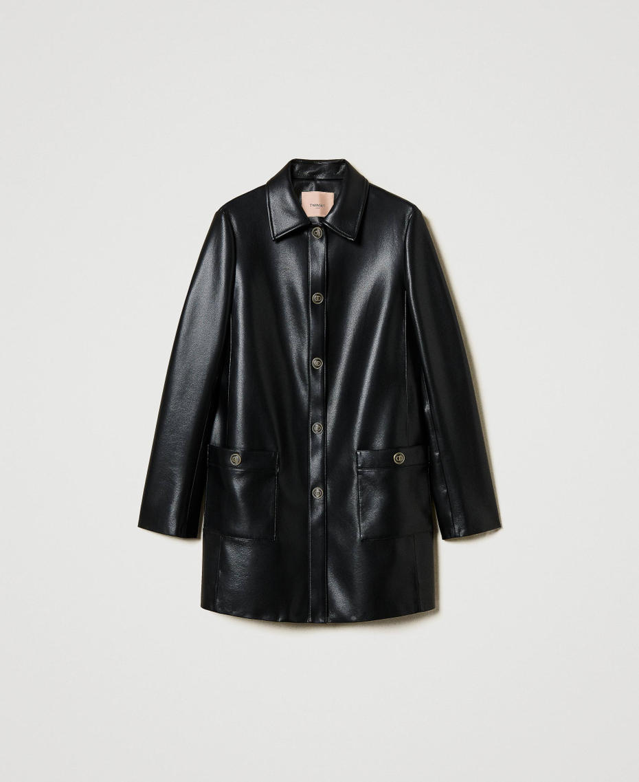 Faux nappa leather trench coat with logo buttons Black Woman 251TP2350_00006_S0