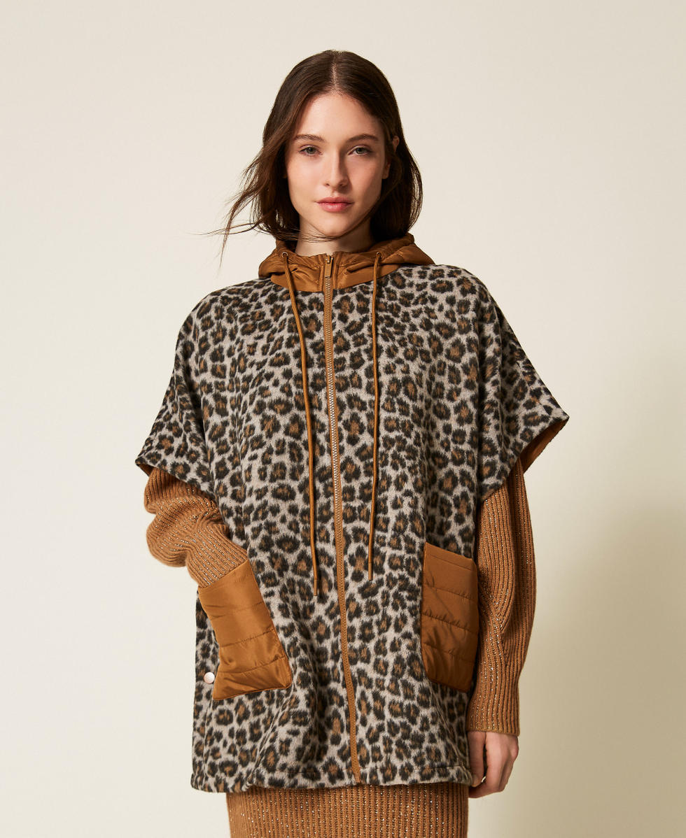 Animal print wool cloth poncho